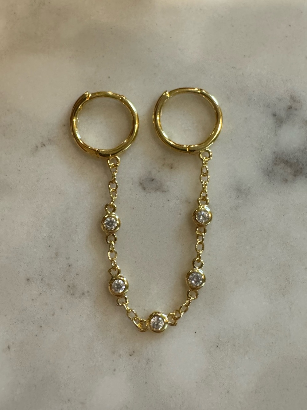 Adina Eden 18k Gold plated and Clear Bead Hoop Earring - one piece - Picture 2 of 3